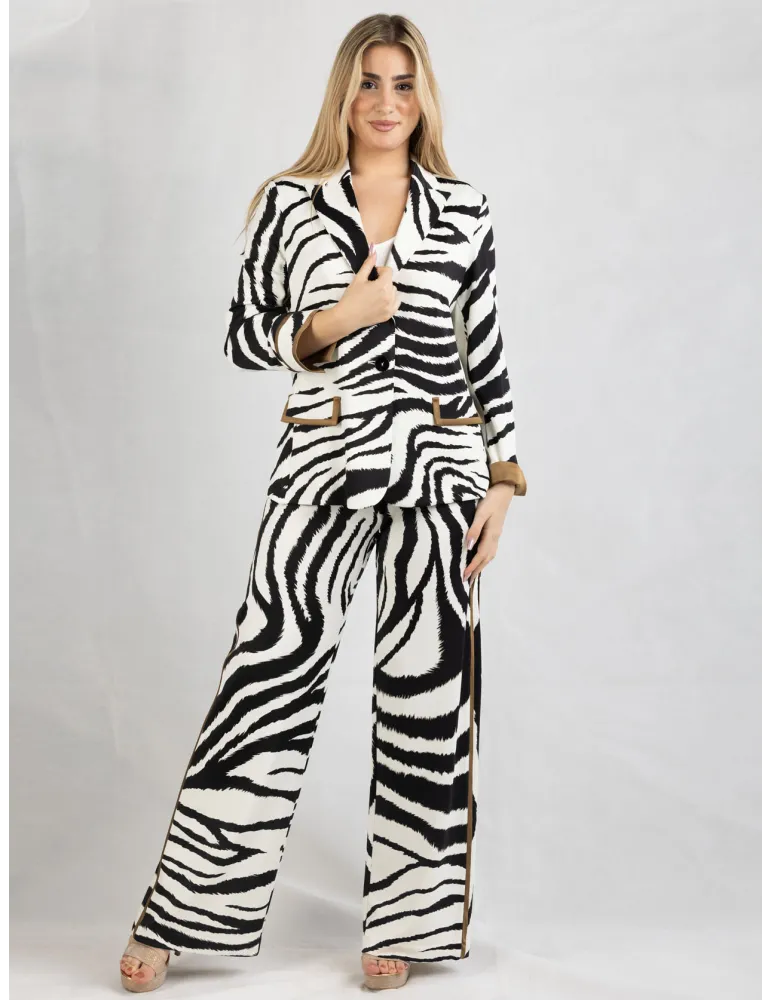 Tailleur completo giacca pantaloni bianco e nero zebrato Piero Moretti