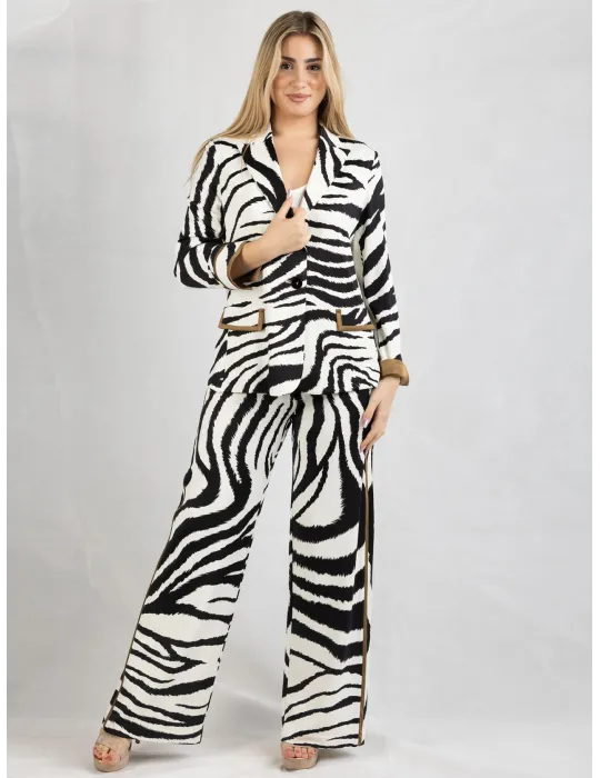 Tailleur completo giacca pantaloni bianco e nero zebrato Piero Moretti
