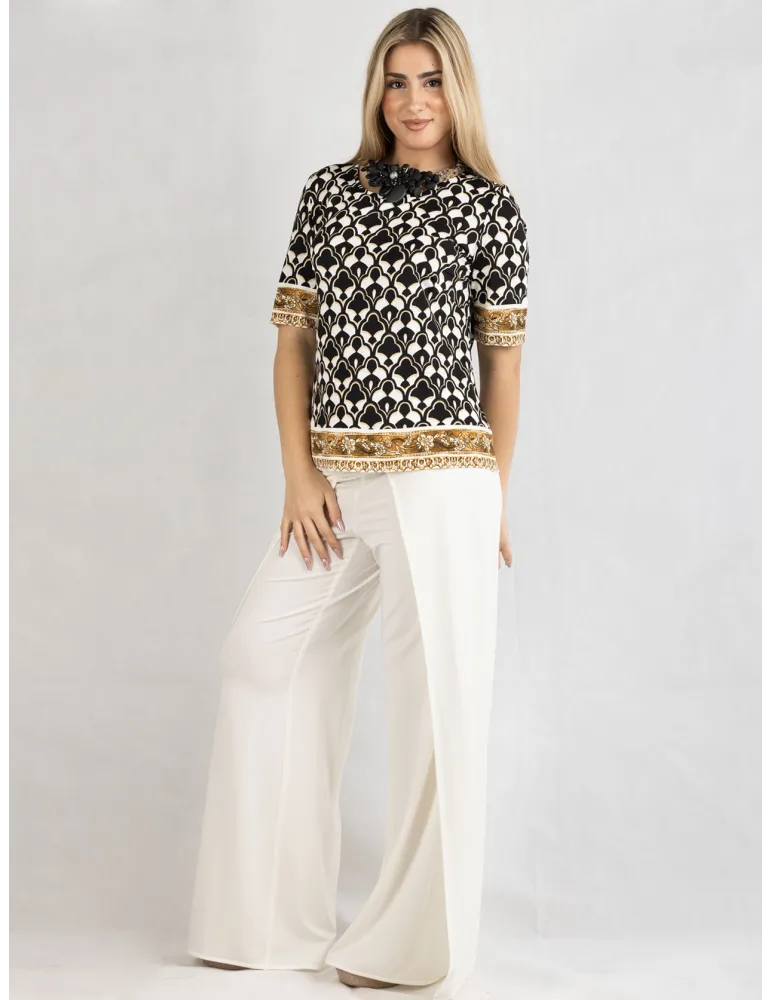 Piero Moretti 2025 | Plus size milky white and black two pieces twinset