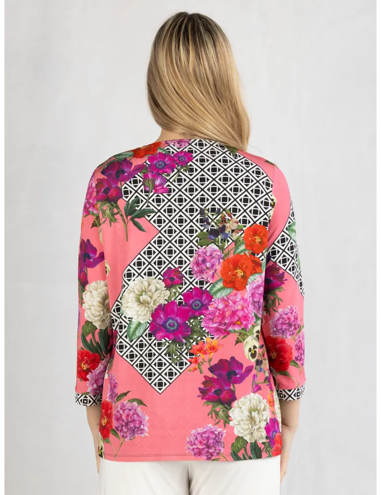 Meruriali black white and pink floral two pieces twinset