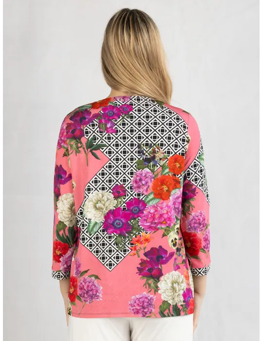 Meruriali Italy | Plus size silk foral two pieces twinset rhinestones