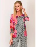 Meruriali black white and pink floral two pieces twinset