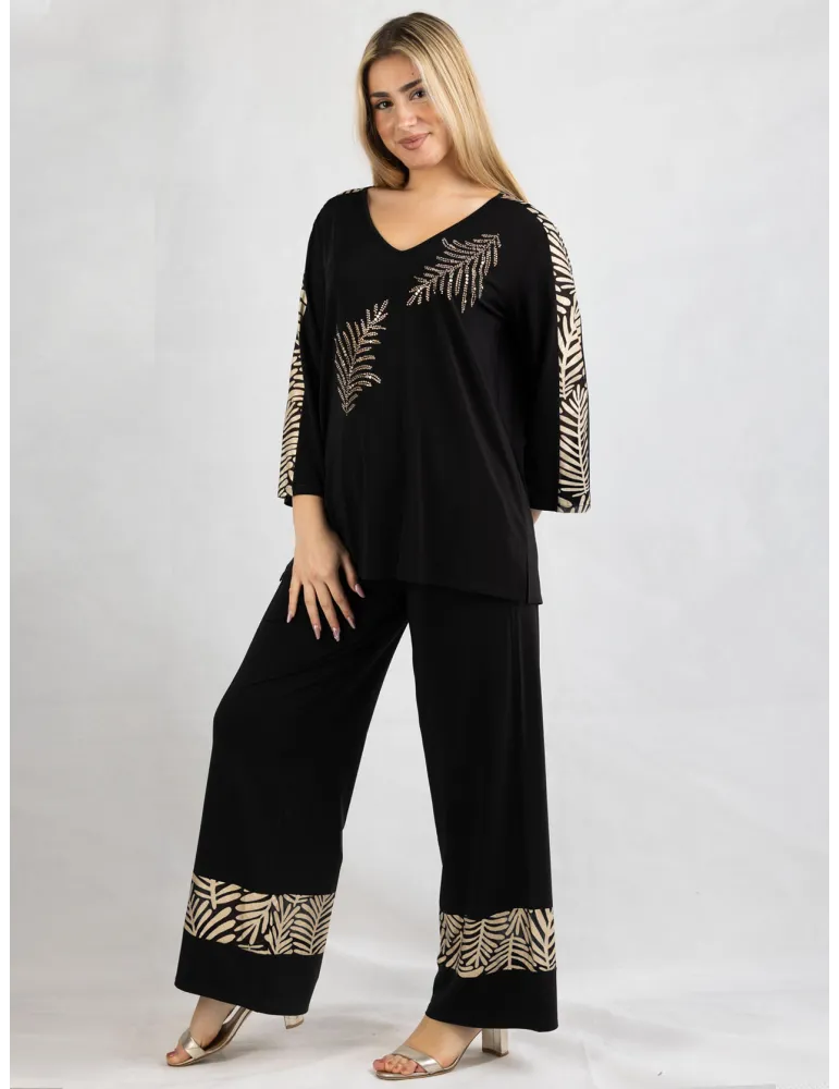 Blusa nera con foglie strass e organza Francesca Mercuriali fino tg 60