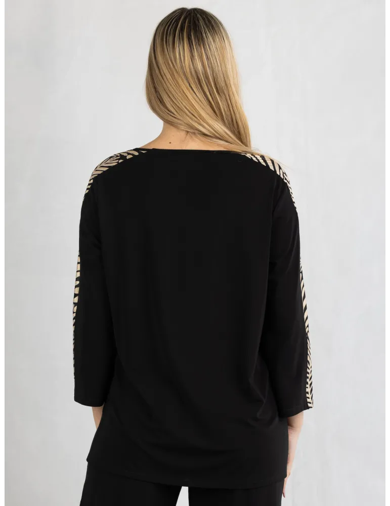 Blusa nera con foglie strass e organza Francesca Mercuriali fino tg 60