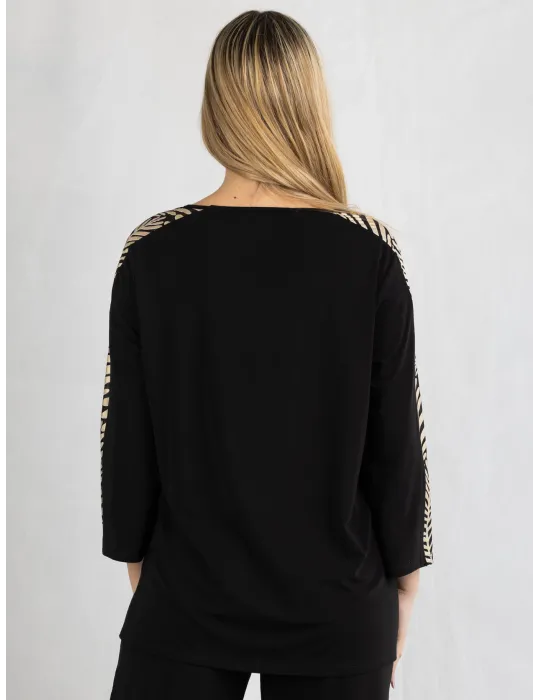 Francesca Mercuriali Black blouse shirt with organza and gold inserts