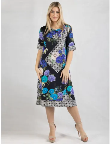 Mercuriali Italian fashion | Blue and purple floral sheath dress