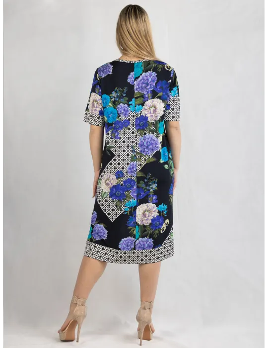 Mercuriali Italian fashion | Blue and purple floral sheath dress
