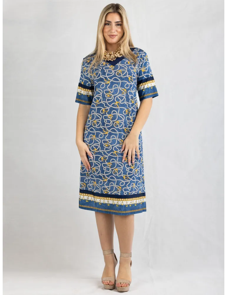 Mercuriali Italian fashion | Blue silk nautical print dress Plus size