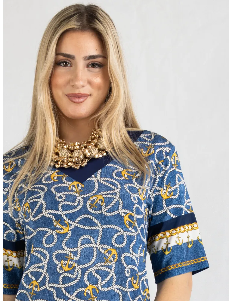 Francesca Mercuriali blue and yellow nautical print dress