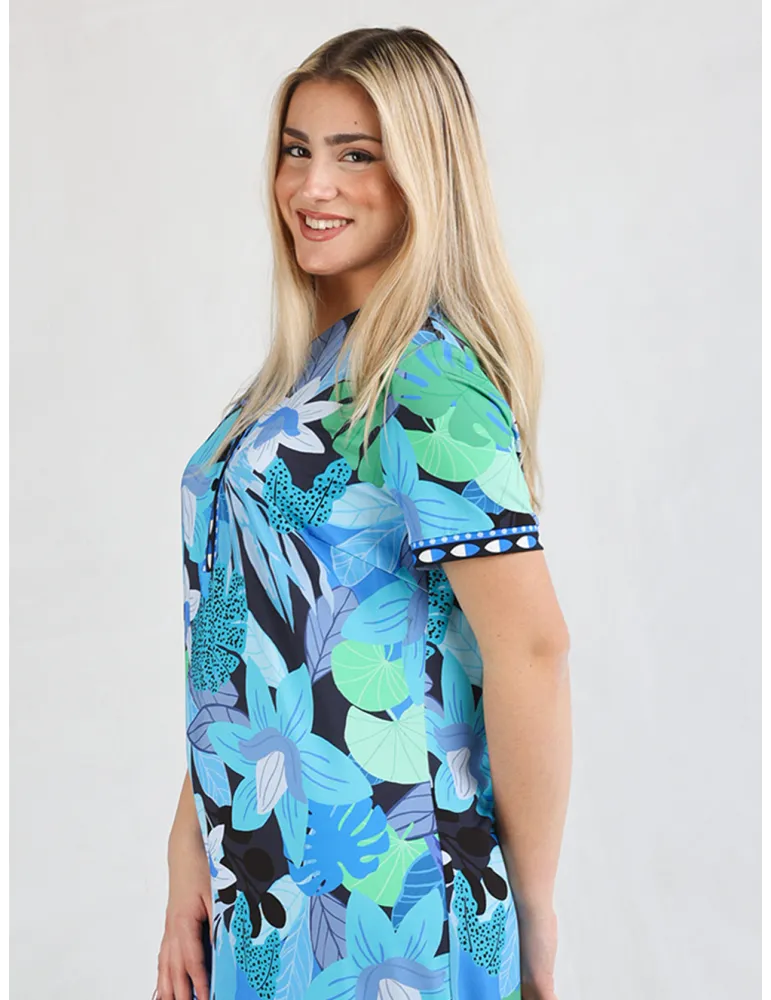 Piero Moretti Italian fashion | Blue green sheath dress polo neck