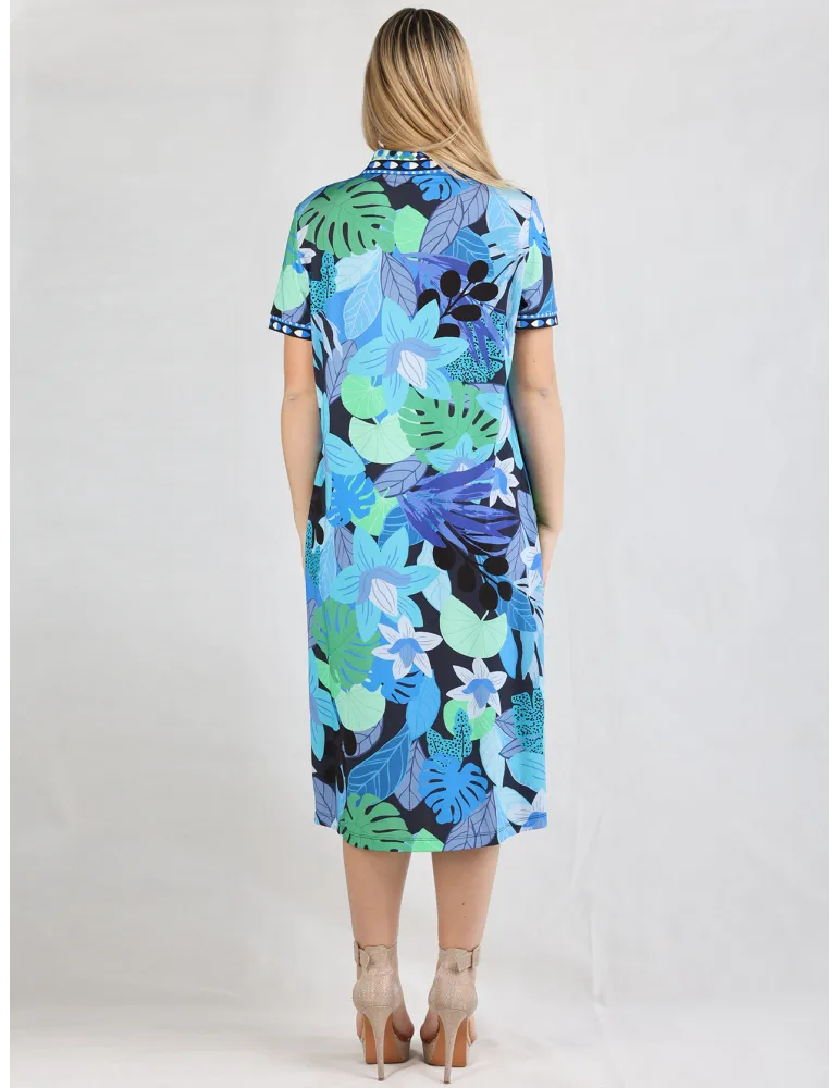Piero Moretti blue and green floral sheath polo neck dress