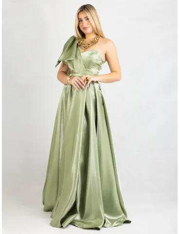 Arnita Mani Green silk sheath corset mini dress with wide long skirt