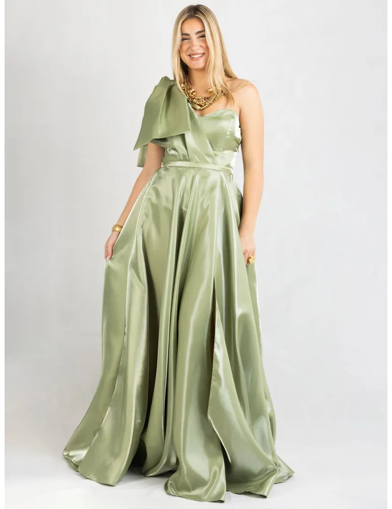 Arnita Mani Couture | Mini abito bustino verde con sovragonna organza