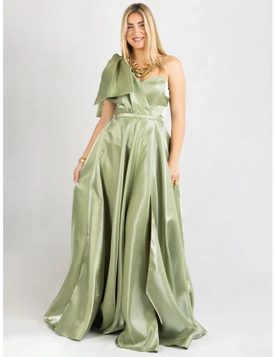 Arnita Mani Couture | Mini abito bustino verde con sovragonna organza