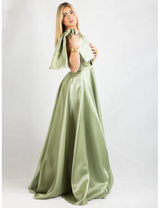 Arnita Mani Couture | Mini abito bustino verde con sovragonna organza