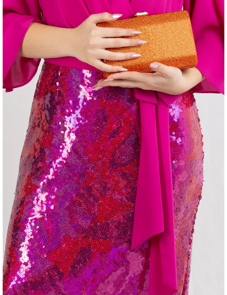 Evassè Fuchsia sheath dress with shiny sequins skirt