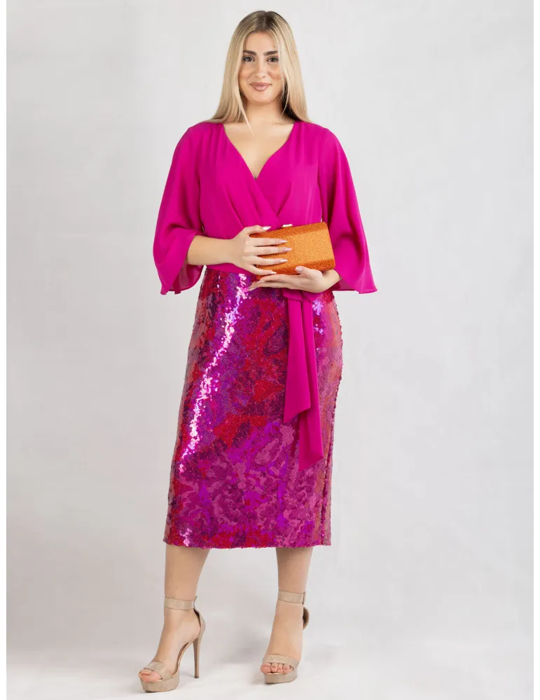 Evassè Fuchsia sheath dress with shiny sequins skirt