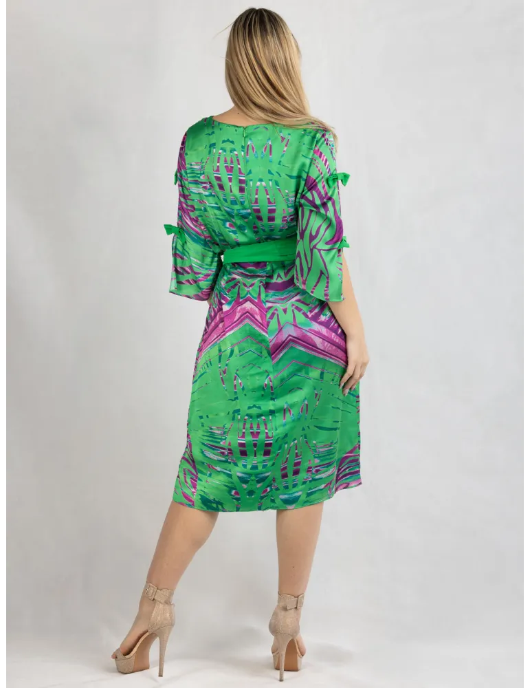 Evassè Green and fuchsia silk printed tunic dress