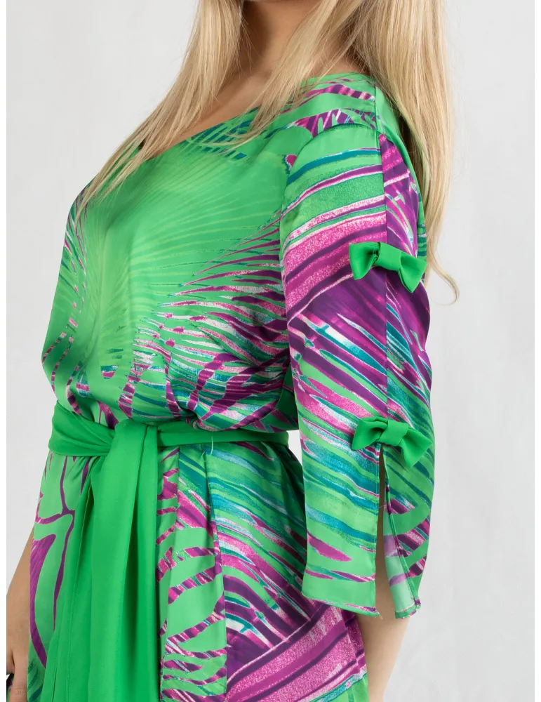 Evassè Green and fuchsia silk printed tunic dress