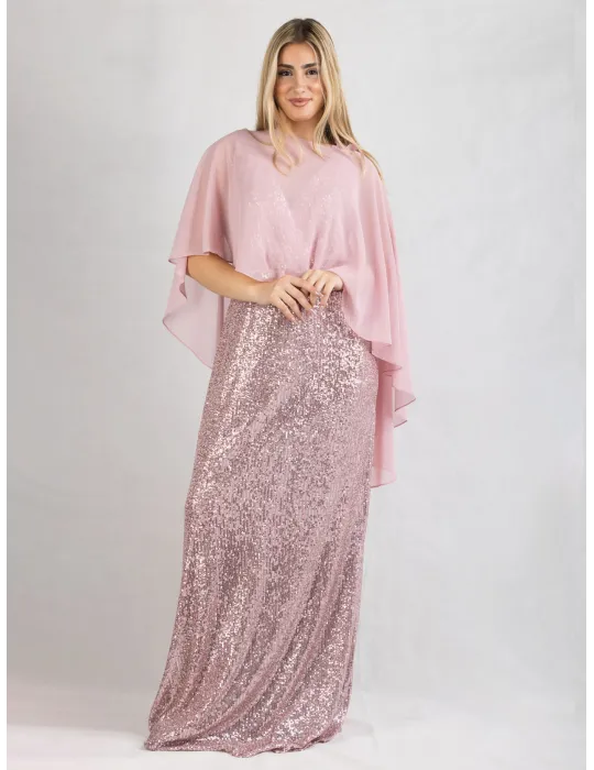 Abito lungo di paillettes rosa con poncho fino tag. 60 | Evassè 2025