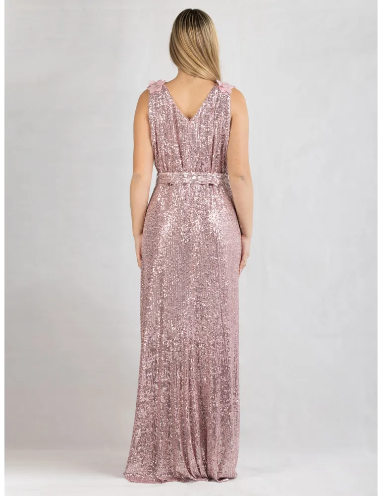 Evassè Pink long sequin dress with a silk poncho