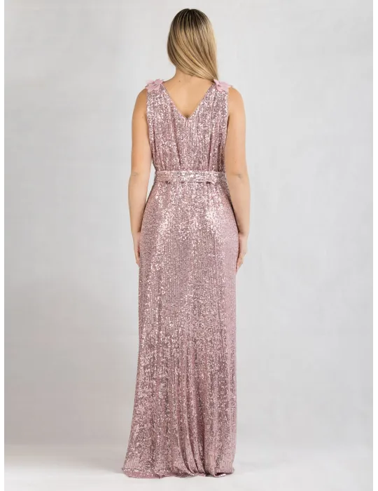 Abito lungo di paillettes rosa con poncho fino tag. 60 | Evassè 2025