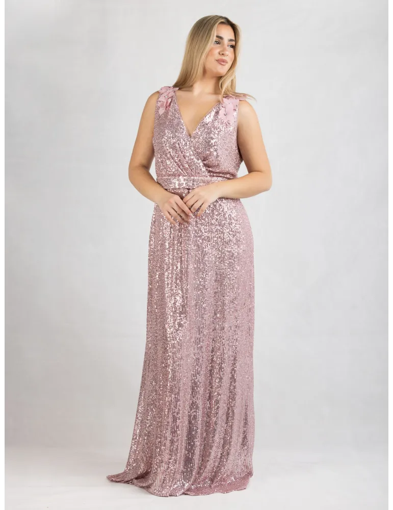Abito lungo di paillettes rosa con poncho fino tag. 60 | Evassè 2025