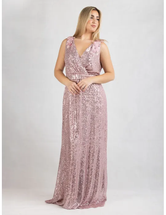 Abito lungo di paillettes rosa con poncho fino tag. 60 | Evassè 2025