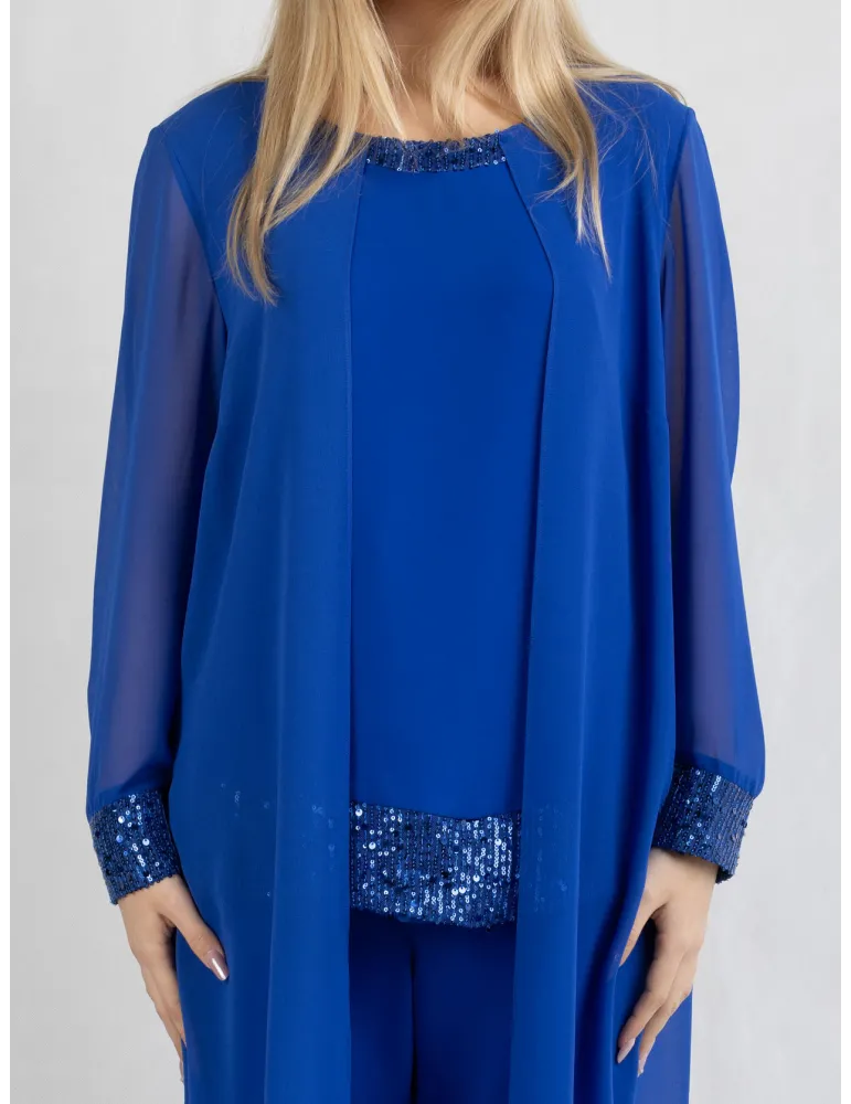 Royal blue two-piece formal pants and duster suit | Plus size available