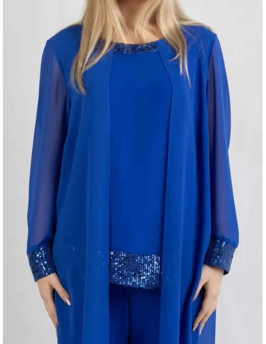 Plus size Royal blue two-piece formal pants and duster suit