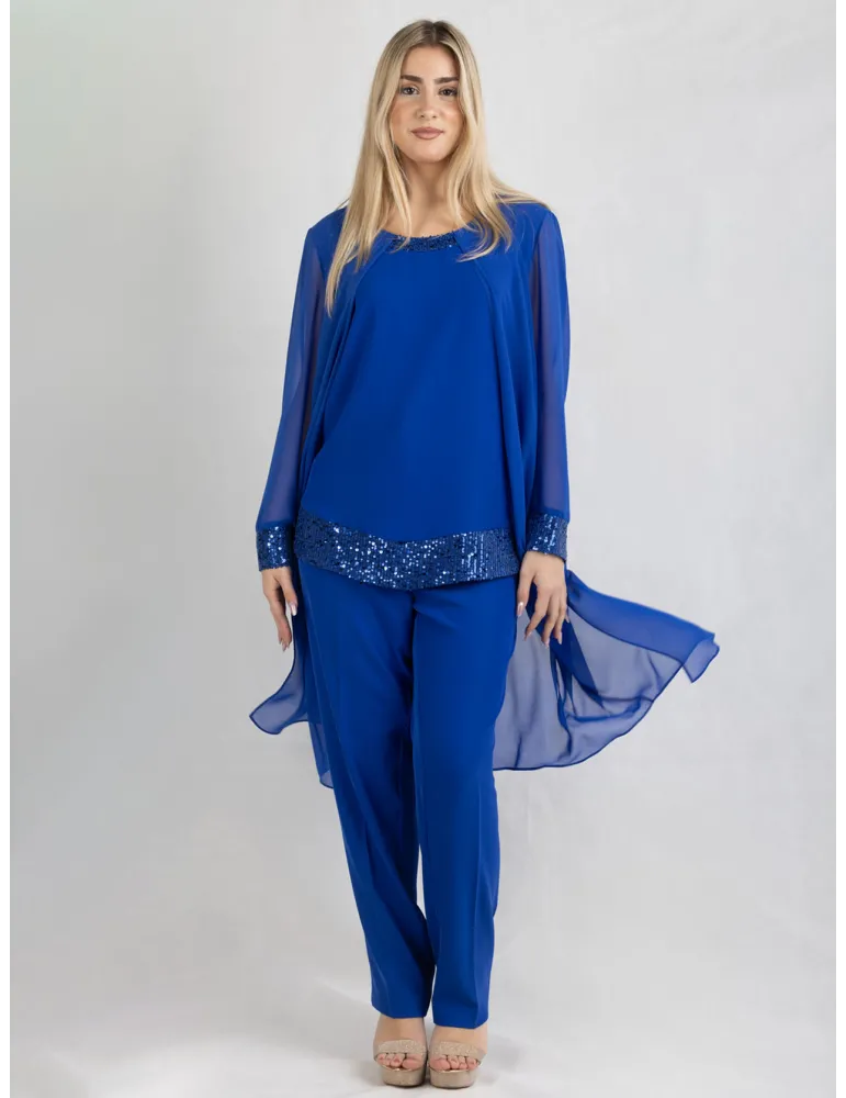 Plus size Royal blue two-piece formal pants and duster suit