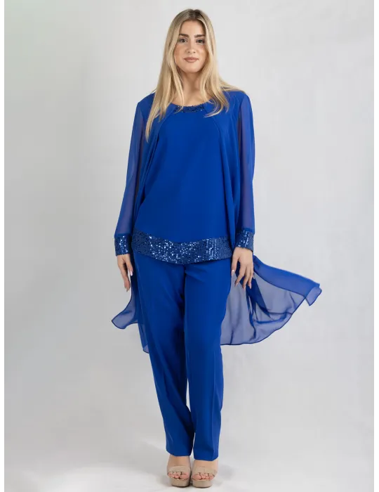 Plus size Royal blue two-piece formal pants and duster suit