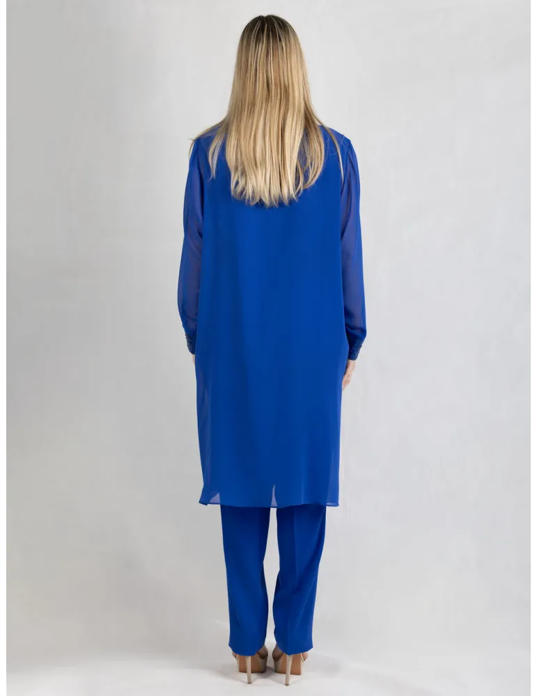 Royal blue two-piece formal pants and duster suit | Plus size available