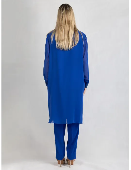 Plus size Royal blue two-piece formal pants and duster suit