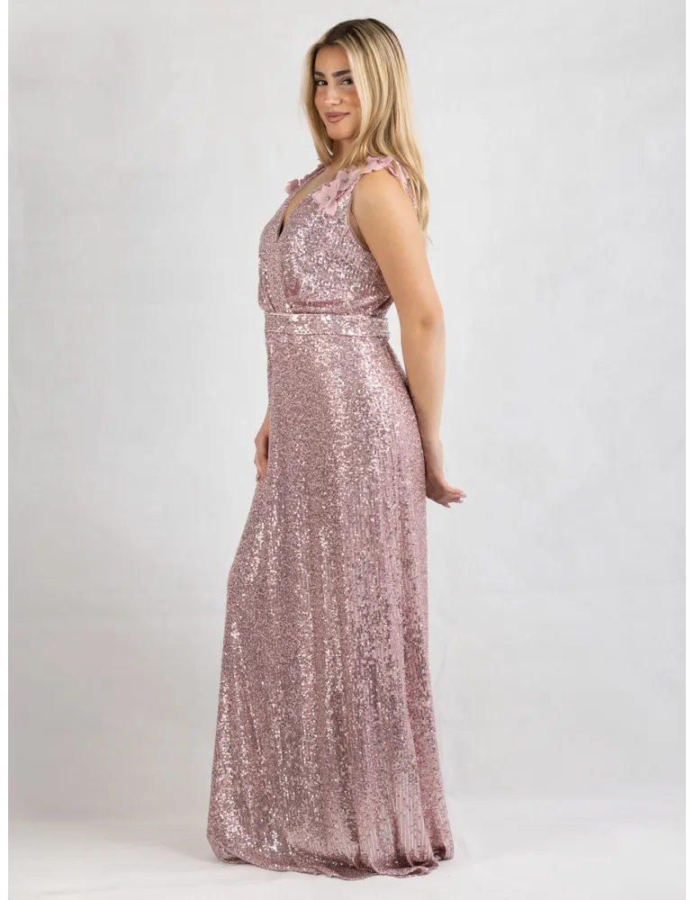 Abito lungo di paillettes rosa con poncho fino tag. 60 | Evassè 2025