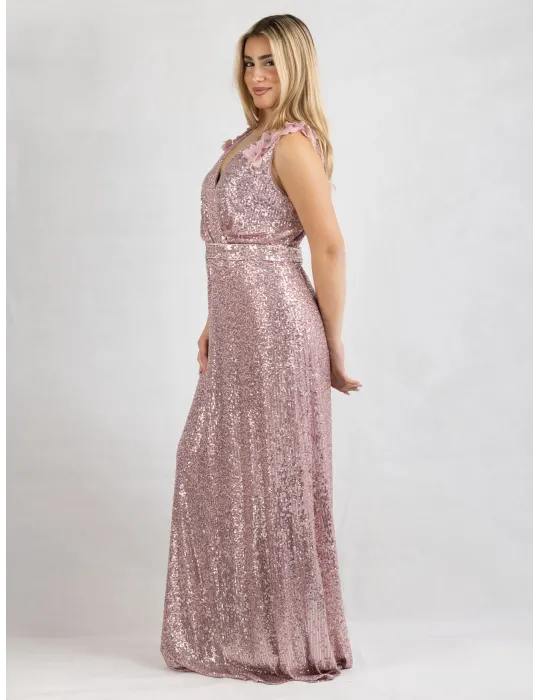 Abito lungo di paillettes rosa con poncho fino tag. 60 | Evassè 2025
