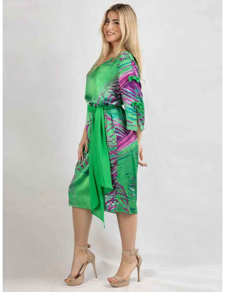 Evassè Plus size Green and fuchsia silk printed tunic formal dress