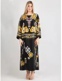 Piero Moretti Plus size | Black yellow printed silk tunic midi dress