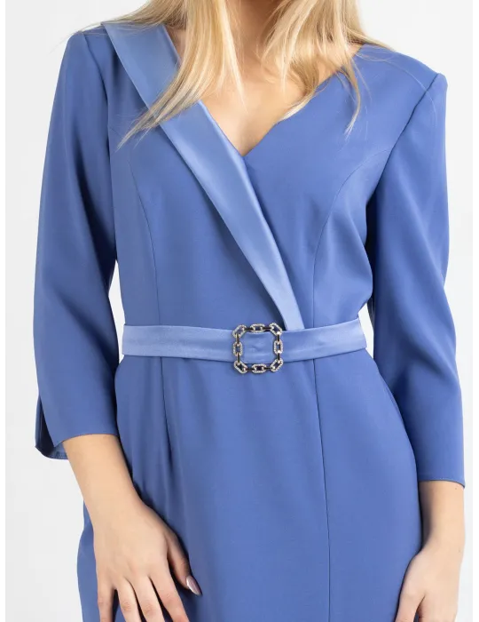 Sonia Pena light blue silk sheath formal dress with side split
