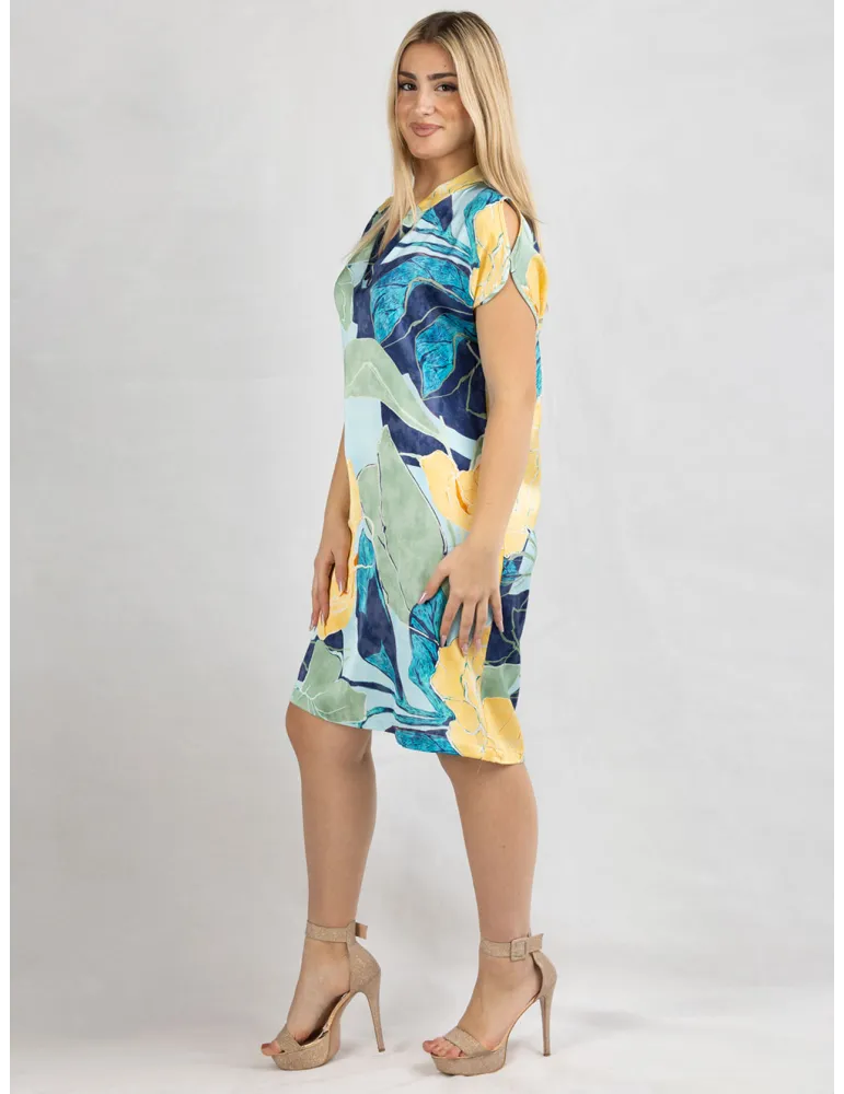Gauguin-patterned viscose satin tunic dress | Plus size available