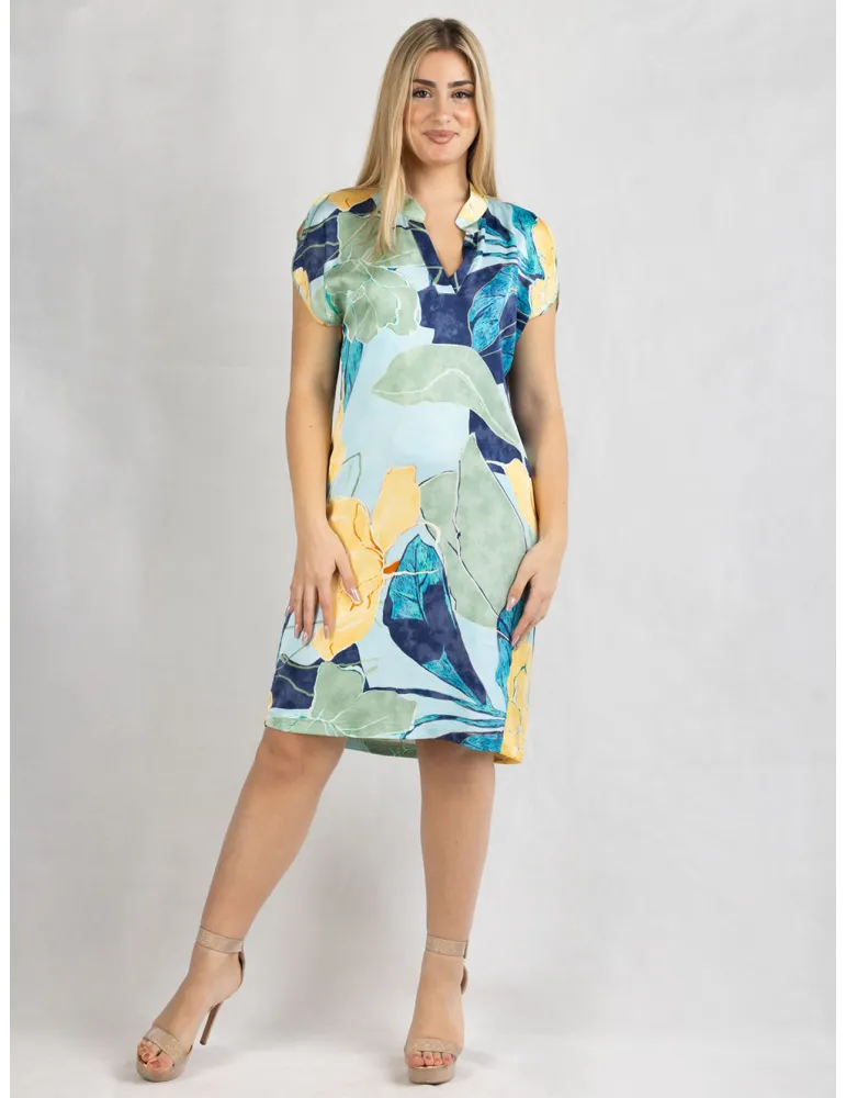 Gauguin-patterned viscose satin tunic dress | Plus size available Gauguin-patterned viscose satin tunic dress | Plus size available