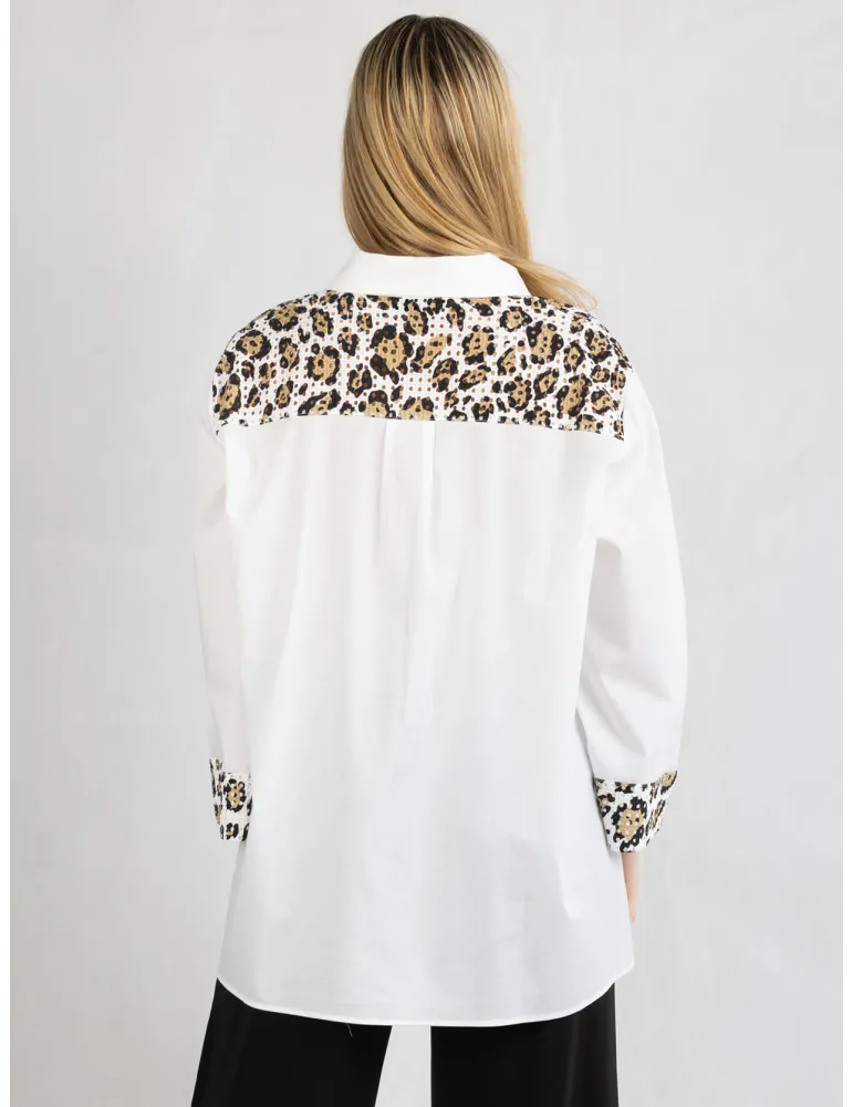 Camicia bianca di cotone inserto pizzo safari Francesca Mercuriali