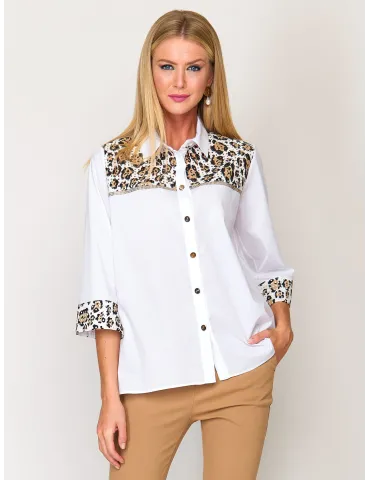 Camicia bianca di cotone inserto pizzo safari Francesca Mercuriali