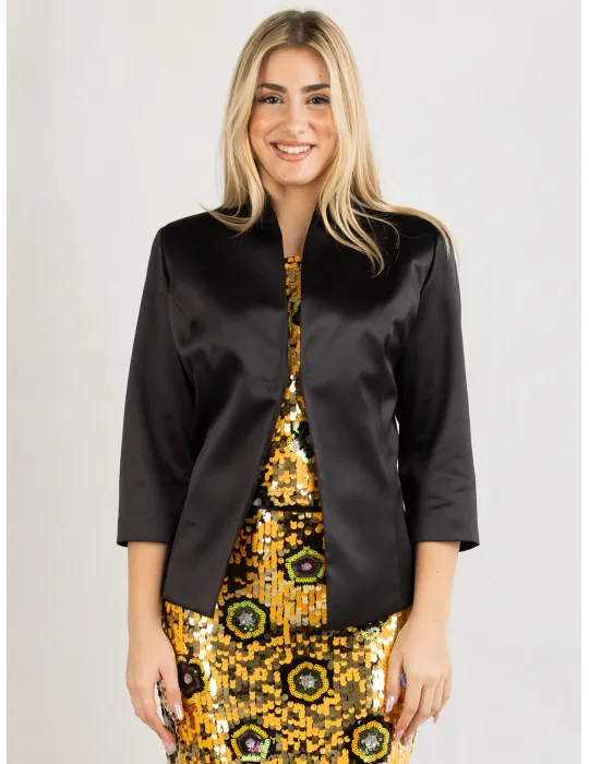 Casting Black silk satin bodycon jacket