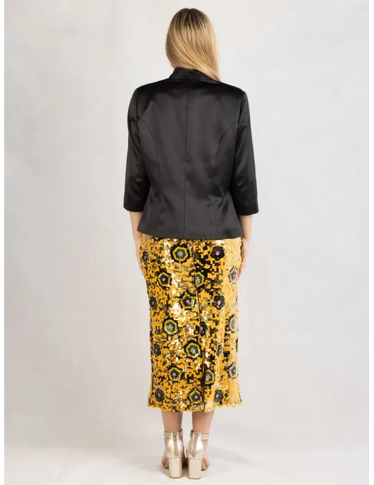 Casting Collecciòn 2025 | Black silk satin bodycon jacket