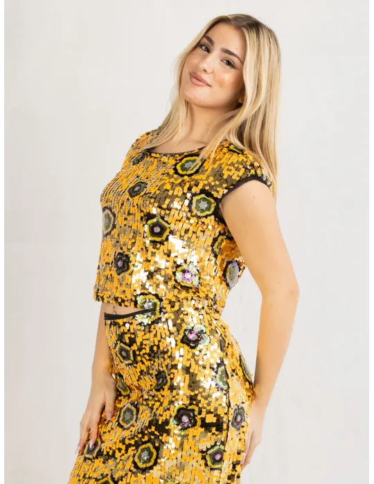 Casting Collecciòn | Canotta corta di paillettes disegni girasoli