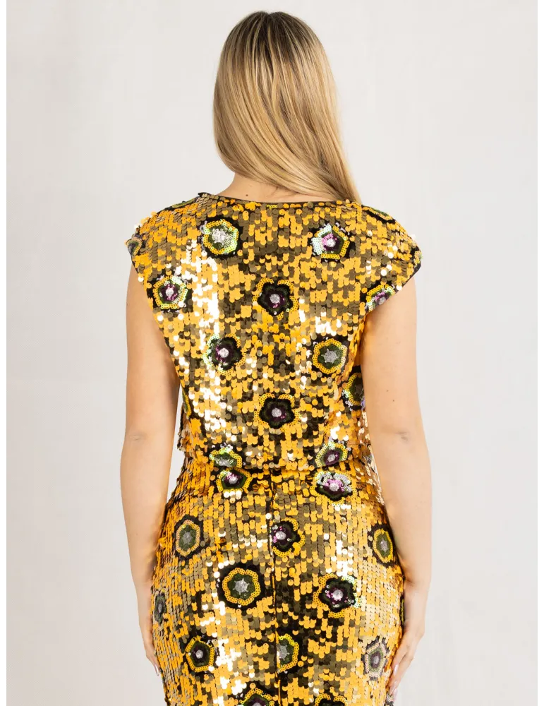 Casting 2025 | Yellow and golden sunflower sequins short tank top