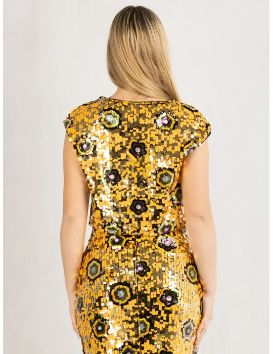 Casting 2025 | Yellow and golden sunflower sequins short tank top