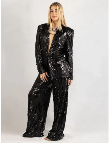Plain black sequins bodycon blazer jacket 2