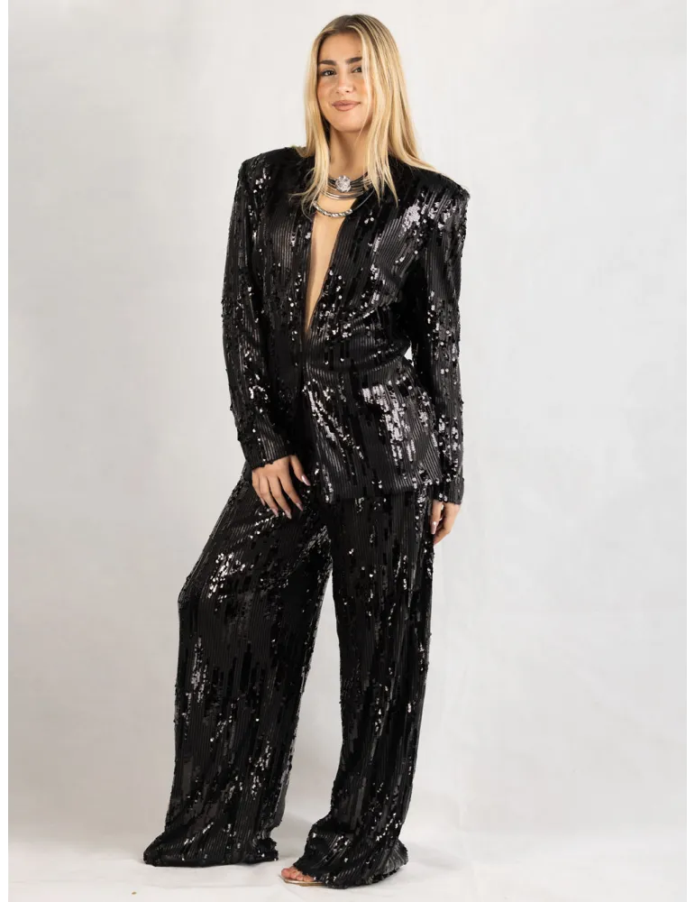 Giacca lunga blazer di paillettes nero Casting  | Tailleur pantaloni